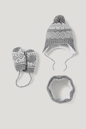 Set - Baby-Mütze, -Loop Schal und -Fäustlinge - 3 teilig