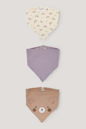 Multipack of 3 - teddy bear - baby triangular scarf