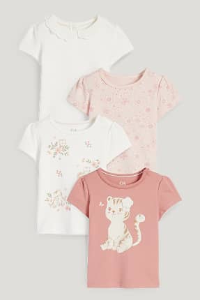Paquet de 4 - floretes i tigre - samarreta de màniga curta per a nadó