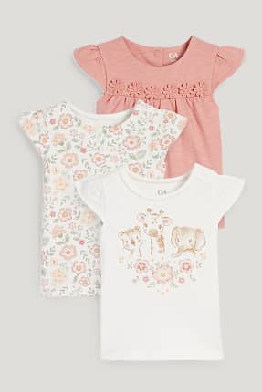 Paquet de 3 - floretes i animals salvatges - samarreta de màniga curta per a nadó