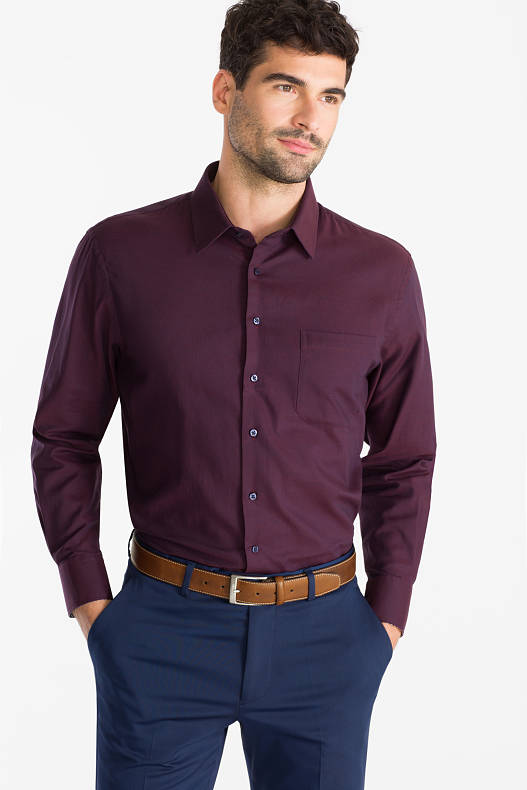 Bărbați - Business shirt - regular fit - Kent collar - extra short sleeves - bordo