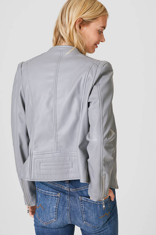 Tendință - Jachetă de motociclist - imitație de piele - gri