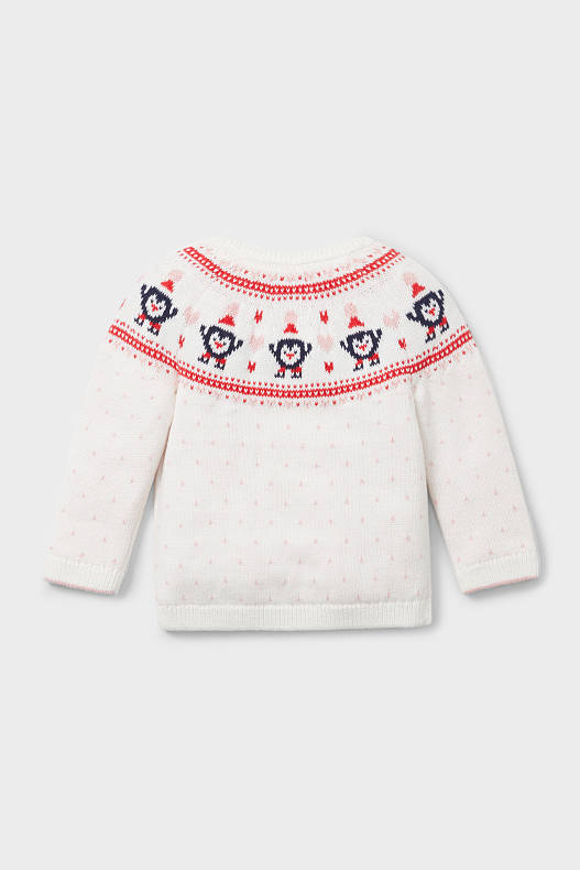 Tendință - Pulover bebeluși, cu motive de Crăciun - alb / roz
