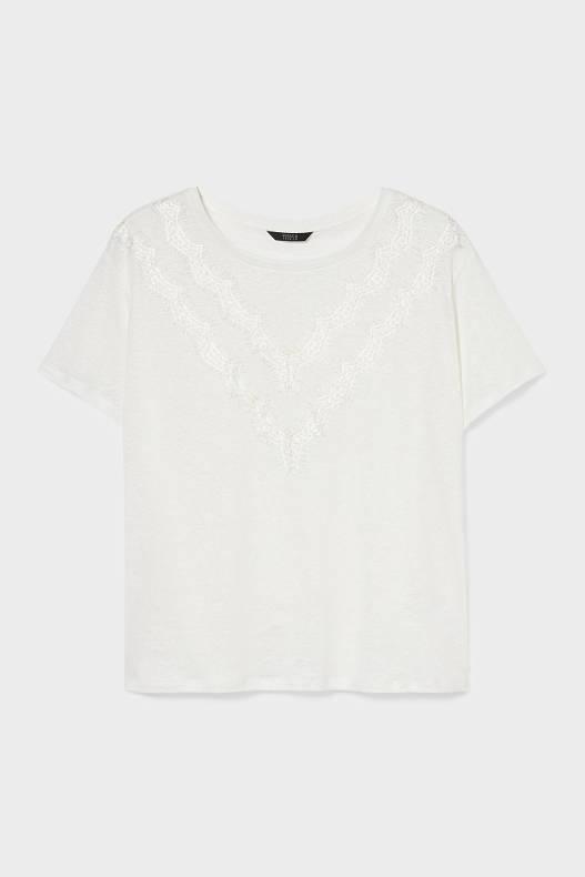 Tendință - Tricou de in - alb-crem