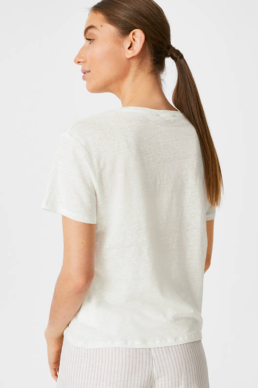 Tendință - Tricou de in - alb-crem