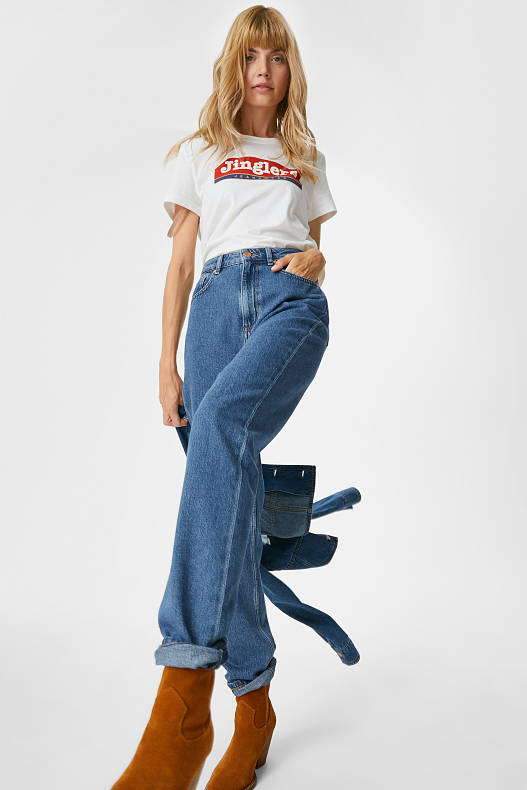 Femei - Jinglers - straight jeans - high waist - denim-albastru