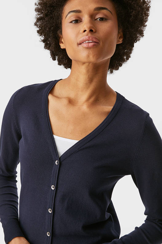 Femei - Cardigan tricotat basic - albastru închis