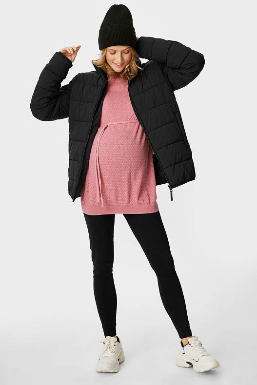 Promoții - Jachetă matlasată gravide cu glugă și inserție pentru bebeluși  - unisex - negru