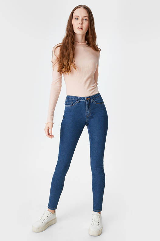 Ženy - CLOCKHOUSE - super skinny jeans - high waist - džíny - modré
