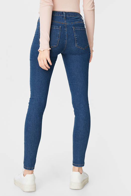 Promoții - CLOCKHOUSE - super skinny jeans - high waist - denim-albastru