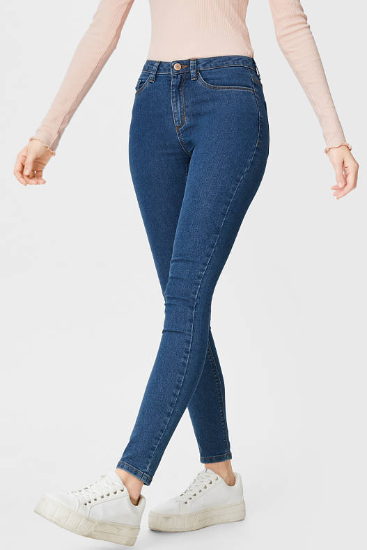 Ženy - CLOCKHOUSE - super skinny jeans - high waist - džíny - modré