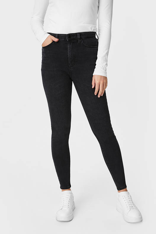 Ženy - Skinny jeans - super high waist - džíny - tmavošedé