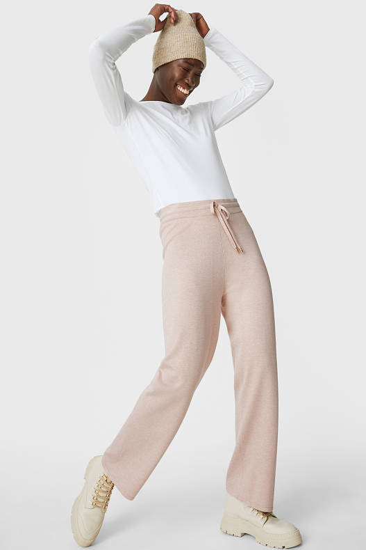 Femme - Pantalon en fine maille - relaxed fit - gris-marron