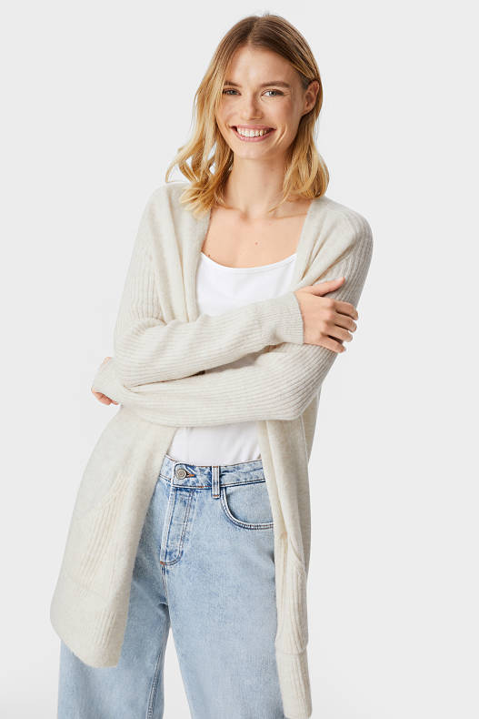 Femei - Cardigan tricotat - alb melanj