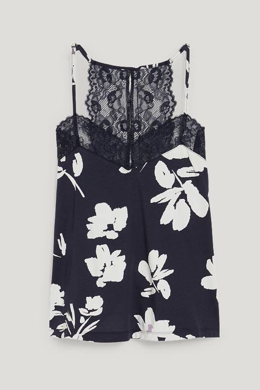 Dones - Top de pijama - de flors - blau fosc