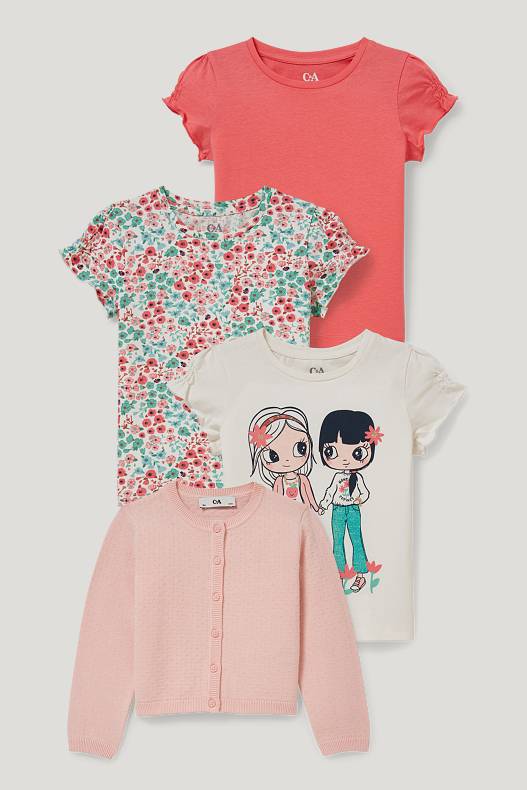 Bambini - Confezione da 4 - cardigan e 3 t-shirt - fucsia