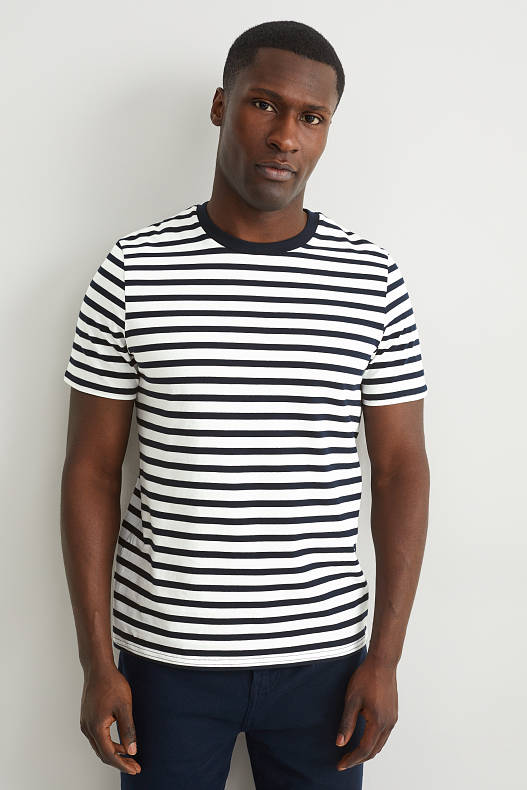 Homme - T-shirt - à rayures - bleu foncé / blanc