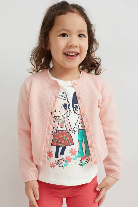 Děti - Multipack 4 ks - pletený kardigan a 3 trička s krátkým rukávem - růžová