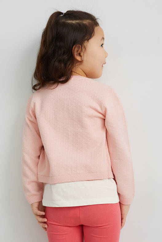 Děti - Multipack 4 ks - pletený kardigan a 3 trička s krátkým rukávem - růžová