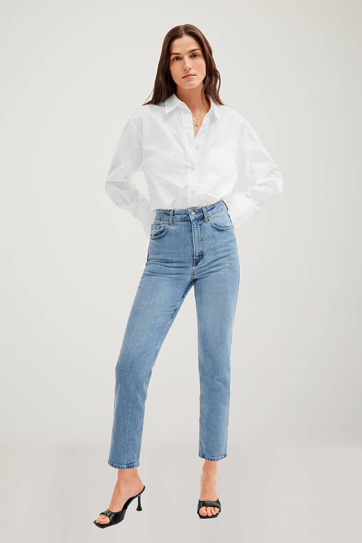 Slevy - Premium Denim by C&A - straight jeans - high waist - džíny - světle modré