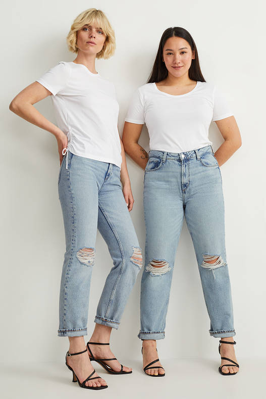 Slevy - Straight jeans - high waist - džíny - světle modré