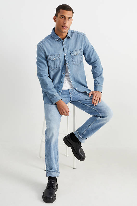 Homes - Camisa texana - regular fit - coll kent - texà blau