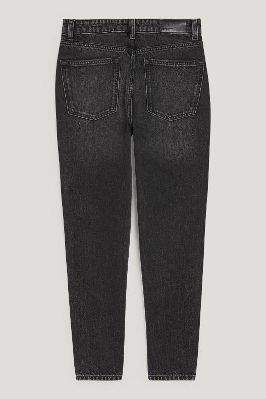 Ženy - Mom jeans se štrasovými kamínky - high waist - džíny - tmavošedé