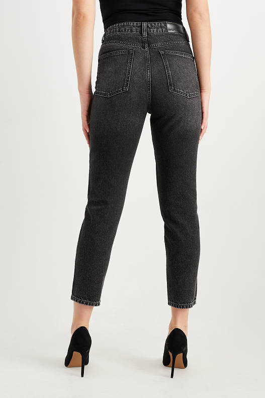 Rebaixes - Mom jeans amb pedres d'estràs - high waist - texà gris fosc