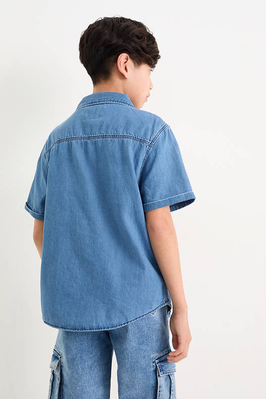 Infants - Patinador - conjunt - samarreta de màniga curta i camisa texana - 2 peces - texà blau