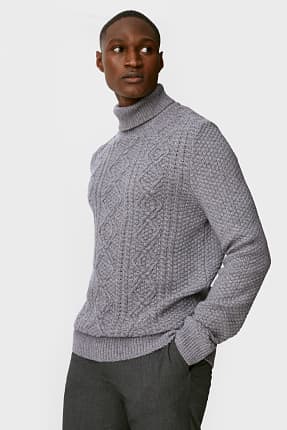 Polo neck jumper with cashmere - wool blend