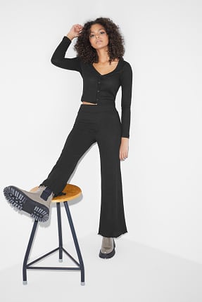 LaSalle Gebreide Scheerwol Flared Broek - Zwart - da.18