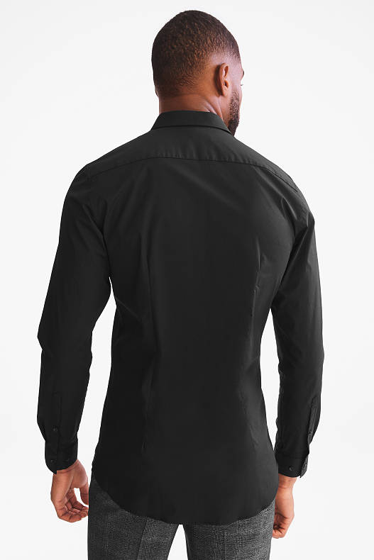 Heren - Business-overhemd - body fit - kent - stretch - zwart