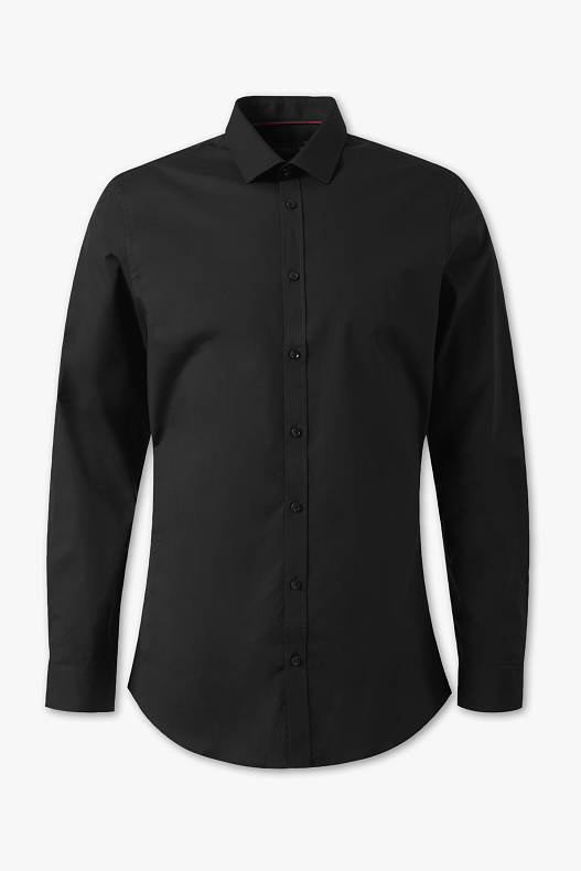 Heren - Business-overhemd - body fit - kent - stretch - zwart