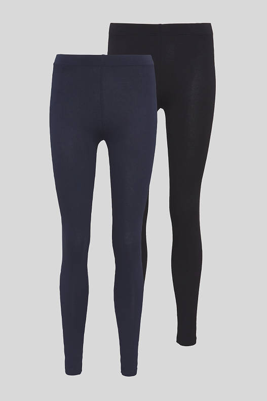 Sale - Set van 2 - basic-legging - biokatoen - blauw / zwart