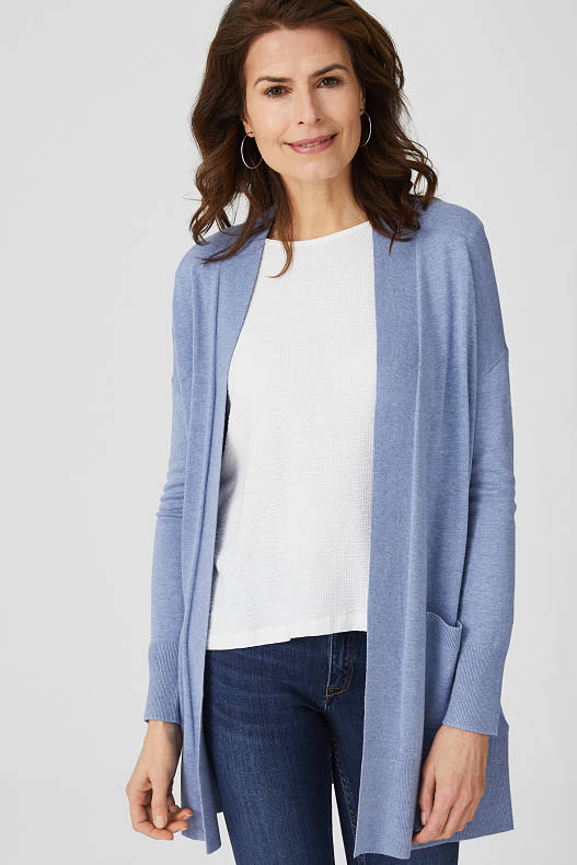 blue open cardigan