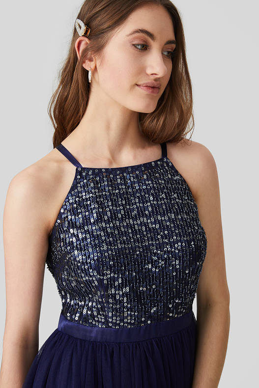 Trend - Fit & Flare Kleid - Glanz-Effekt - festlich - dunkelblau