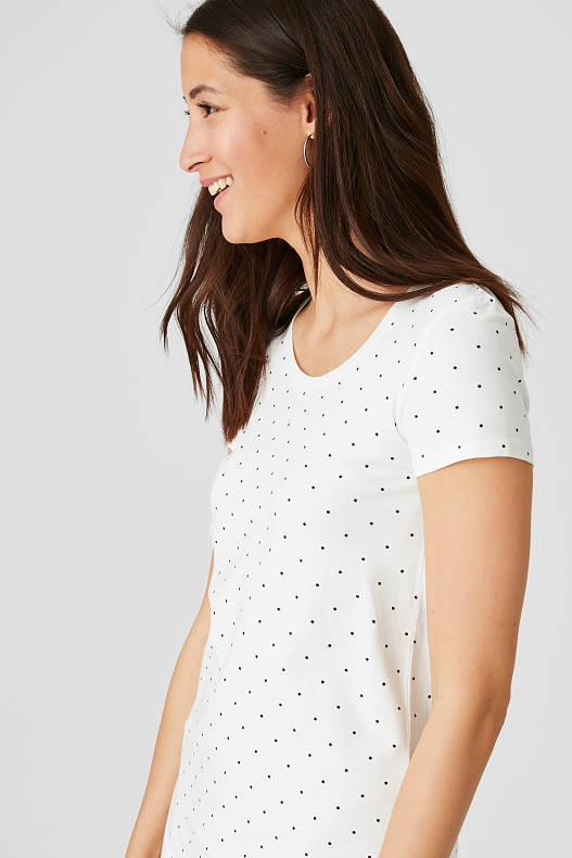 Trend - Basic-Kleid - Bio-Baumwolle - gepunktet - weiß / schwarz
