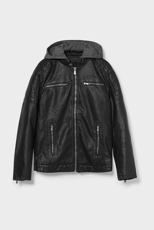 Men - Biker jacket - faux leather - 2-in-1 look - black