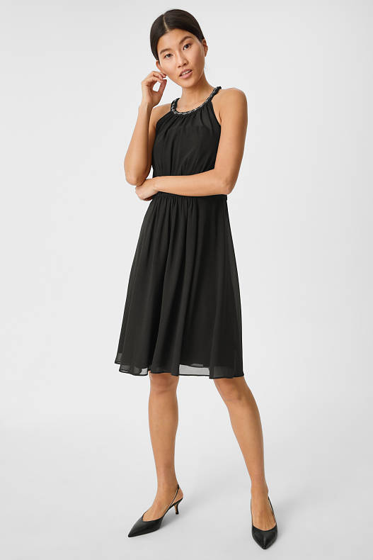 Trend - Fit & Flare Kleid - Glanz-Effekt - festlich - schwarz