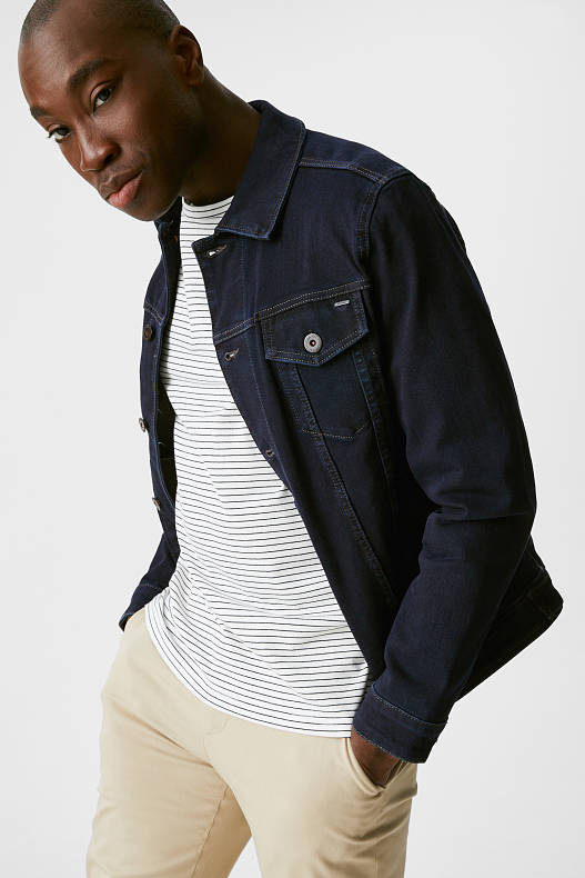 black and blue denim jacket
