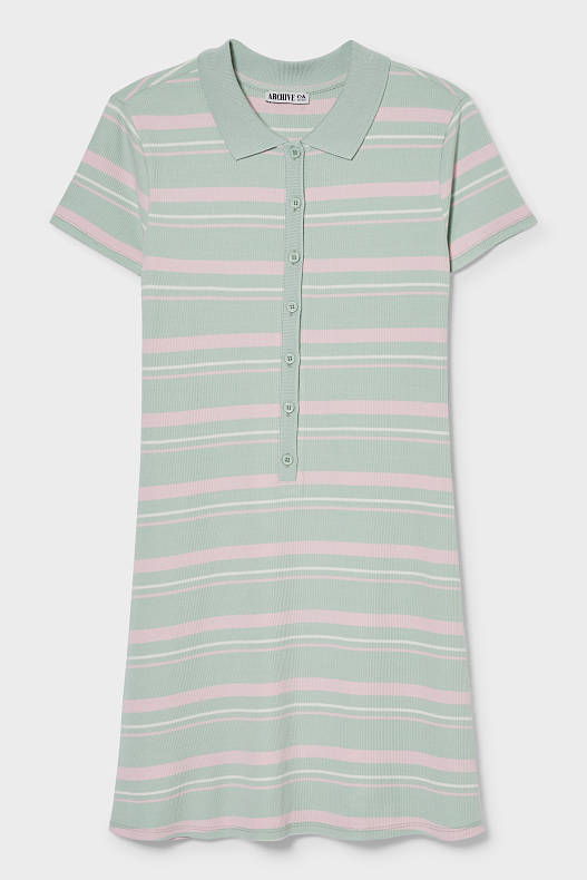 Trend - Polo-Kleid - gestreift - grün / rosa