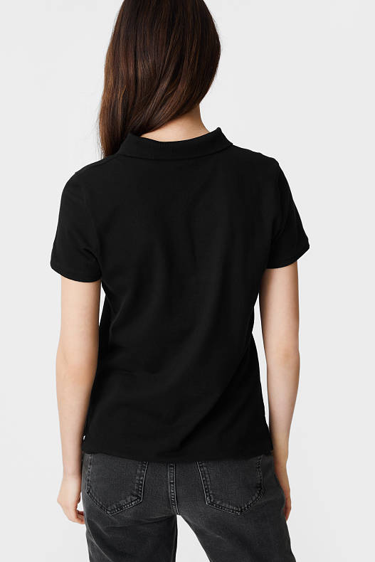 Femei - Tricou polo Basic - bumbac organic - negru