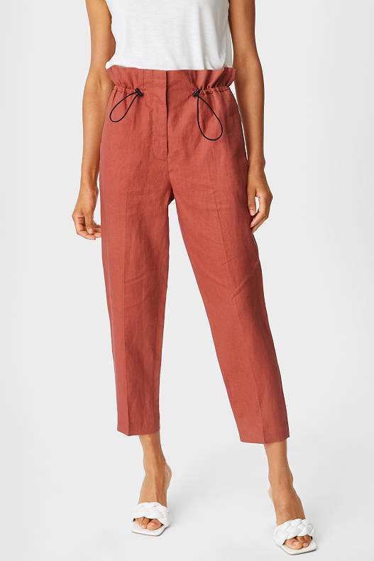 Women - Linen trousers - terracotta