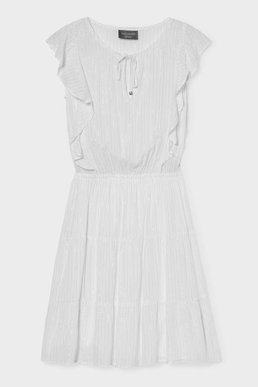 Trend - Sukienka Fit & Flare - efekt połysku - w paski - biały