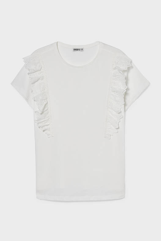 Sale - T-Shirt mit Rüschen - weiß
