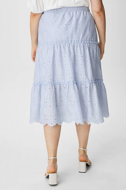 Sale - Midi skirt - embroidered - light blue