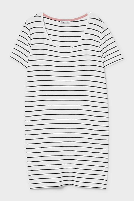 Soldes - Robe t-shirt de grossesse - à rayures - blanc crème