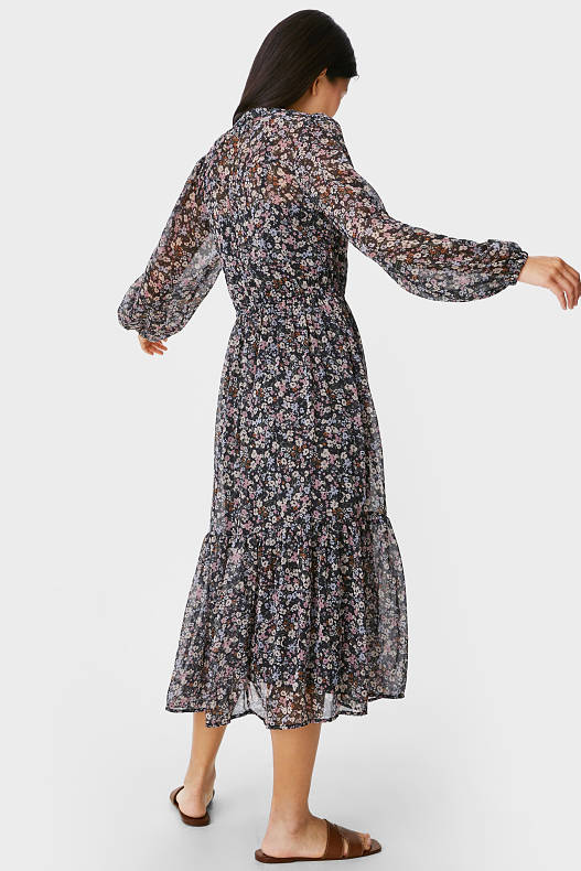 Women - Chiffon dress - recycled - floral - black