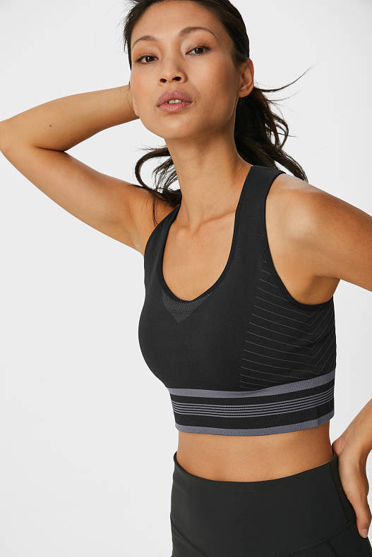 Women - Sports bra - padded - seamless - black
