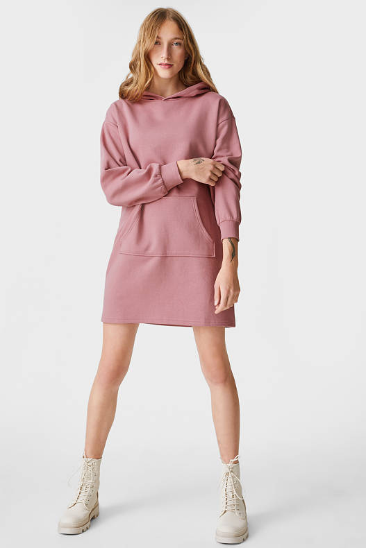 Trend - CLOCKHOUSE - sukienka dresowa z kapturem - bawełna bio - jasnoróżowy